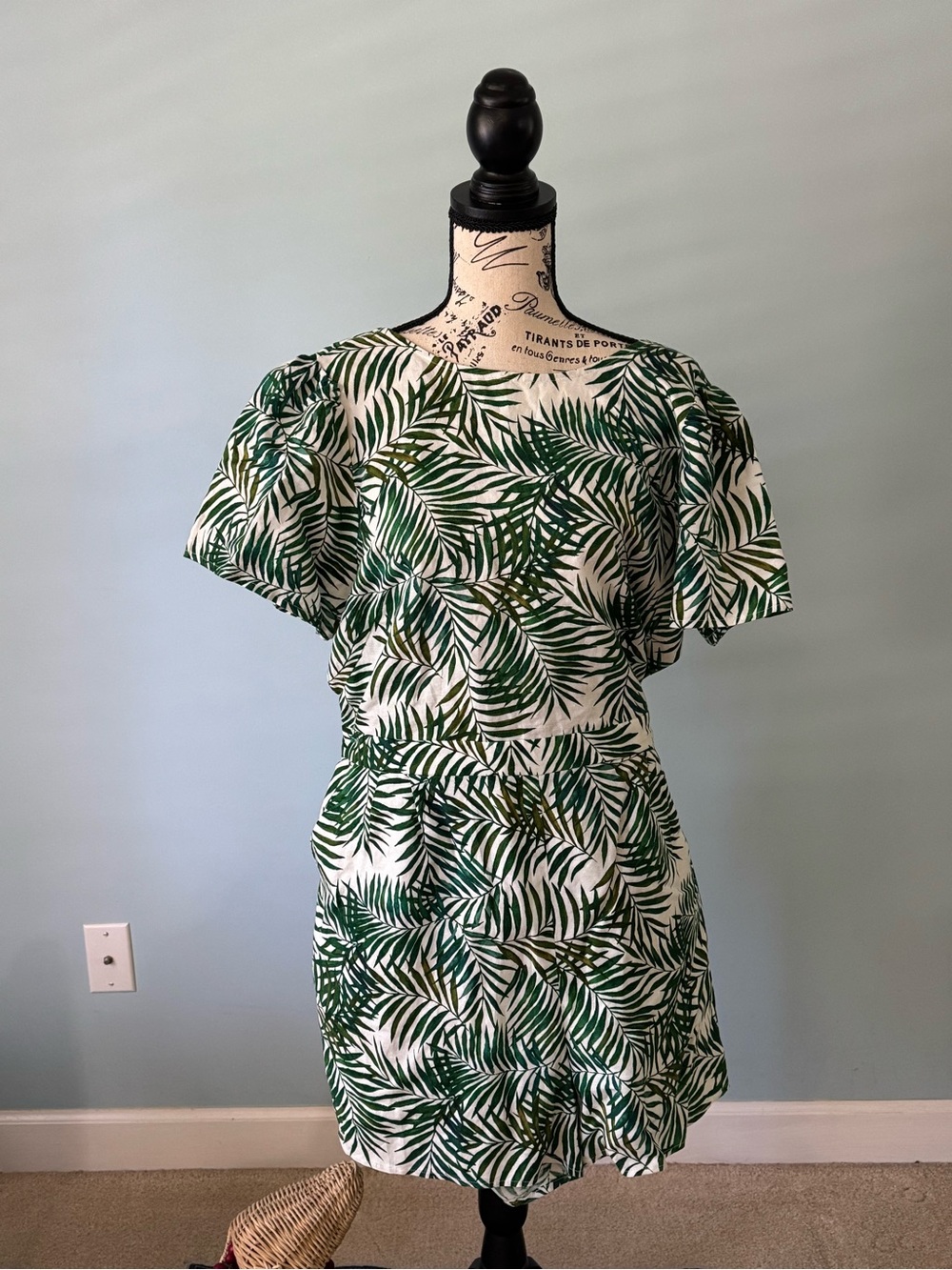 LOFT Palm Print Tie Back Linen Blend Romper Size Large NEW with Tags